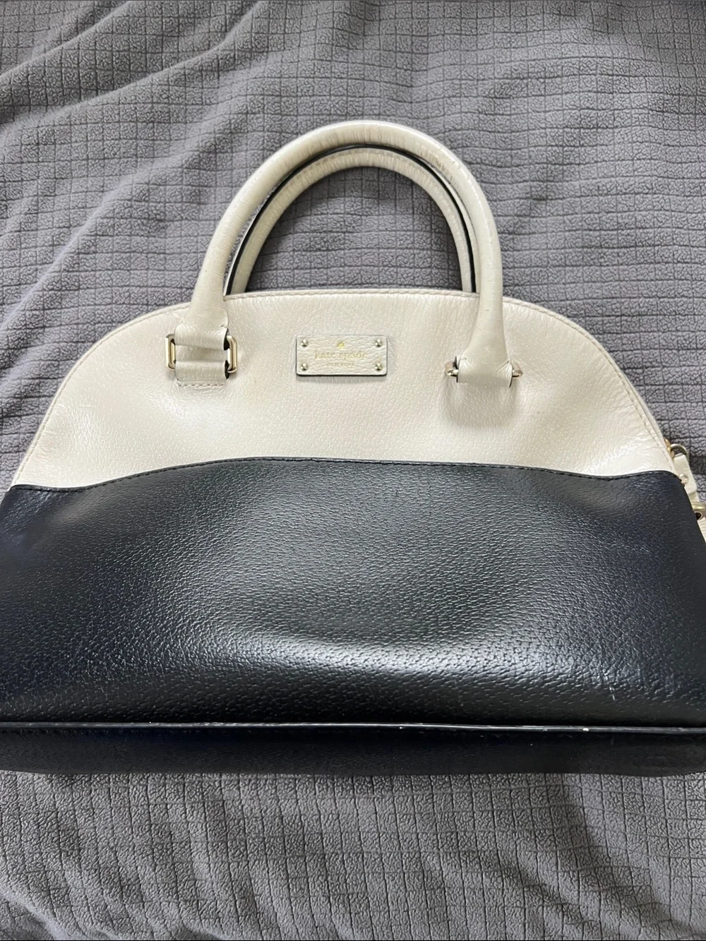 Kate Spade Two-Tone Black and Cream Leather Satchel 14W, 9L